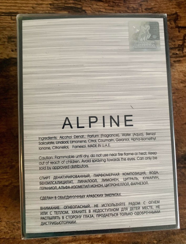 Alpine Homme Sport By Maison Alhambra 3.4 oz 100 ml Eau De Parfum (Inspired by Allure Homme Sport Chanel)