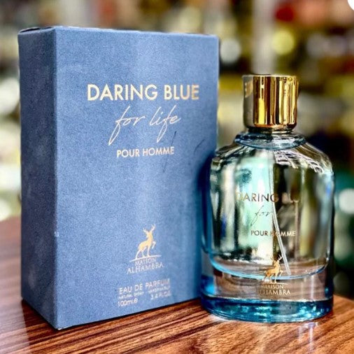 DARING BLUE FOR LIFE POUR HOMME 100 ml 3.4 oz EAU DE PARFUM BY MAISON ALHAMBRA
