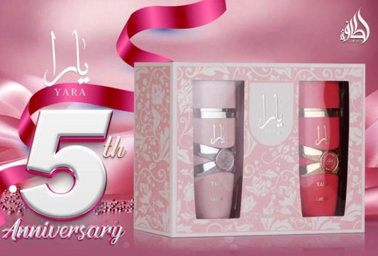 Yara Set 2 Pcs By Lattafa Eau De Parfum 100 ml 3.4 oz Yara Candy + 100 ml 3.4 oz Yara # 5 th Anniversary Edition #
