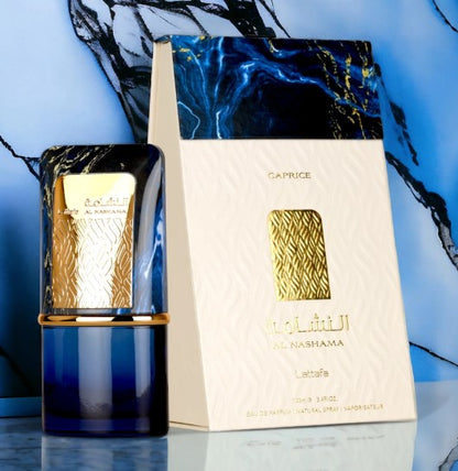 Al Nashama Caprice By Lattafa Eau De Parfum 100 ml 3.4 oz (Inspired By Yves Saint Laurent (YSL) La Nuit de l'Homme Bleu Électrique)